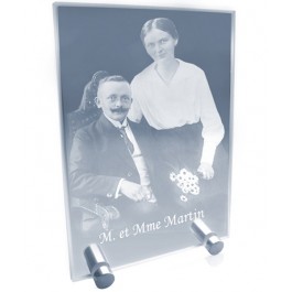 Grande plaque photo laser sur pieds en métal